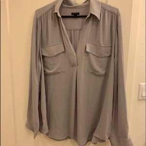 XL Ann Taylor grey faux silk blouse